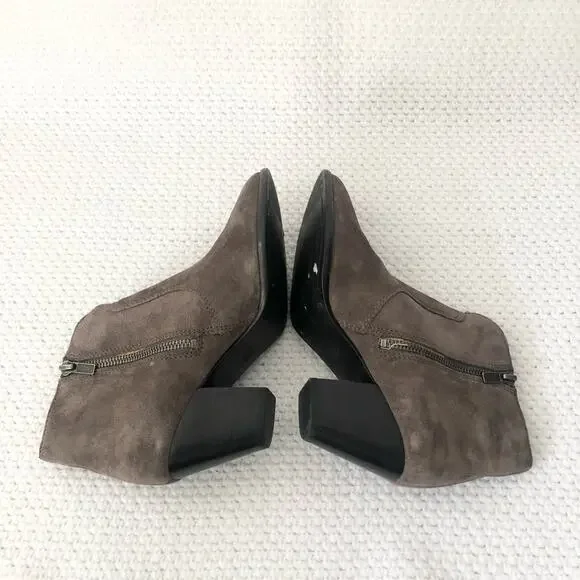 Frye JENNIFER Brown Grey Suede Pointed Stacked Heel Dress Ankle Boots 6 - Picture 6 of 12